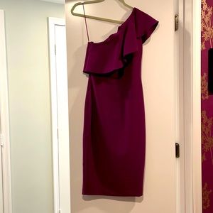 Dark Magenta one shoulder fitted dress